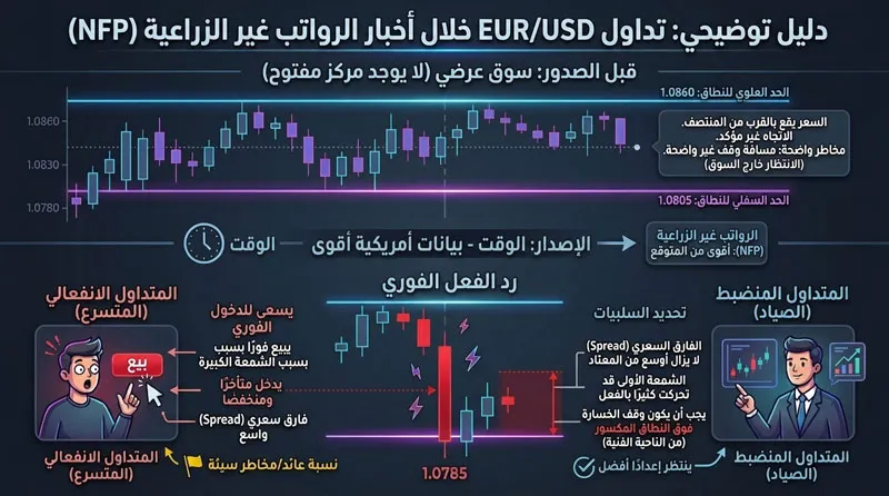 مثال تطبيقي تداول NFP من دون مطاردة الشمعة الأولى